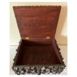 Antique Folk Art Spool Work Sewing Box with Upholstered Top