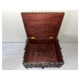 Antique Folk Art Spool Work Sewing Box with Upholstered Top