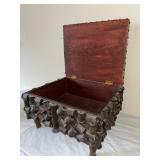 Antique Folk Art Spool Work Sewing Box with Upholstered Top