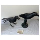 Pair of Hollow Carved Wooden Raven Decoys by Dallas J. Valley