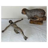 Antique Hand-Carved Religious Wood Figures â Lamb and Jesus Corpus