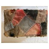 Antique Tramp Art Sewing Box with Velvet Patchwork Lid and Spool Accents