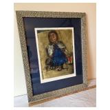 Framed Signed Print by Jeanine Rudo Boufanger La vendeuse d oiseaux