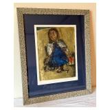 Framed Signed Print by Jeanine Rudo Boufanger La vendeuse d oiseaux