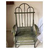 Vintage Green Curved Rattan Accent Chair