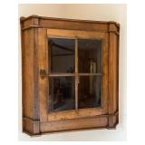 Vintage Wooden Corner Wall Cabinet with Glass Door