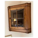 Vintage Wooden Corner Wall Cabinet with Glass Door