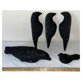 Set of 5 Vintage Black Crow and Bird Decoys