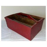 Vintage Red Wooden Tool Caddy with Drawer and Handle
