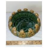 Vintage Green Ceramic Bowl with Frog Motif Rim