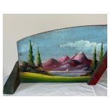 Hand-Painted Double-Sided Wooden piece with Landscape and Golf Scenes