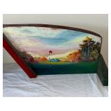Hand-Painted Double-Sided Wooden piece with Landscape and Golf Scenes