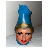 Vintage Lady Head Face Pitcher Blue and Hand-Painted Ceramic Jug