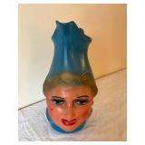 Vintage Lady Head Face Pitcher Blue and Hand-Painted Ceramic Jug
