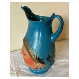 Vintage Lady Head Face Pitcher Blue and Hand-Painted Ceramic Jug