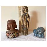 Collection of 3 Handcrafted Folk Art Busts and Sculptures