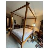 Wooden Queen Canopy Bed Frame with Ornate Headboard