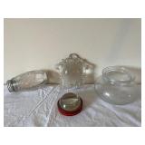 Vintage Glass Apothecary and Advertising Jar Collection with Magnifying Glass Paperweight