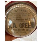 Vintage Glass Apothecary and Advertising Jar Collection with Magnifying Glass Paperweight