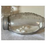 Vintage Glass Apothecary and Advertising Jar Collection with Magnifying Glass Paperweight