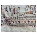 Hand-Embroidered Textile Wall Hanging with Animal and Floral Motifs