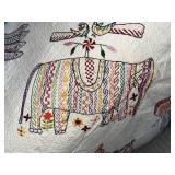 Hand-Embroidered Textile Wall Hanging with Animal and Floral Motifs