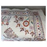 Hand-Embroidered Textile Wall Hanging with Animal and Floral Motifs