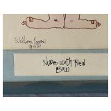 Framed William Lagan 1973 Print Nude with Red Bow