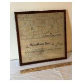 1832 Antique Framed Sampler by Julia Matilda Baker