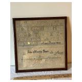 1832 Antique Framed Sampler by Julia Matilda Baker