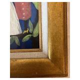 Framed Folk Art Painting of Wedding Party with Gilded Frame