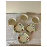 Vintage Woods Ware England Hand Painted Cream Soup Bowls and Saucers Set