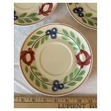 Vintage Woods Ware England Hand Painted Cream Soup Bowls and Saucers Set