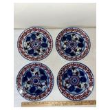 Set of 4 Vintage Decorative Plates with Red, Blue, and Green Pattern - 8 Inch