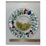 Antique Hand Painted Plate with Rabbits and Floral Border