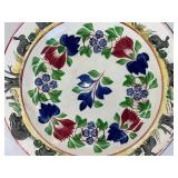 Vintage Decorative Porcelain Plate with Floral and Animal Motif, 11 Inch