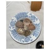 Variety Lot: Russian Lacquer Box, Wooden Shoes, Pine Cone, Ceramic Hand, and More