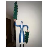 Large Handcrafted Wooden Santa Figure with Christmas Trees