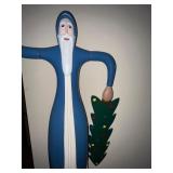 Large Handcrafted Wooden Santa Figure with Christmas Trees