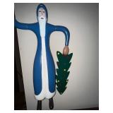 Large Handcrafted Wooden Santa Figure with Christmas Trees