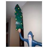 Large Handcrafted Wooden Santa Figure with Christmas Trees