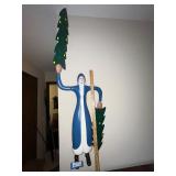 Large Handcrafted Wooden Santa Figure with Christmas Trees