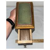 Antique Wood Desk Clamp Drawer with Green Felt and Brass Pull