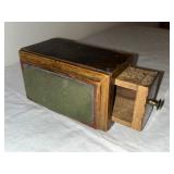 Antique Wood Desk Clamp Drawer with Green Felt and Brass Pull