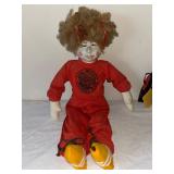 Vintage Cloth Art Doll, Handmade Fabric Doll, and White Wicker Basket Set