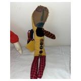 Vintage Cloth Art Doll, Handmade Fabric Doll, and White Wicker Basket Set