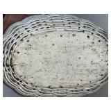 Vintage Cloth Art Doll, Handmade Fabric Doll, and White Wicker Basket Set