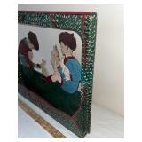 Hand-Painted Wooden Wall Shelf with Children and Bunny Rabbit Design