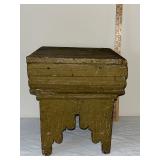 Antique Primitive Wooden Stool with Painted Patina