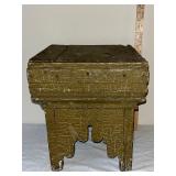 Antique Primitive Wooden Stool with Painted Patina